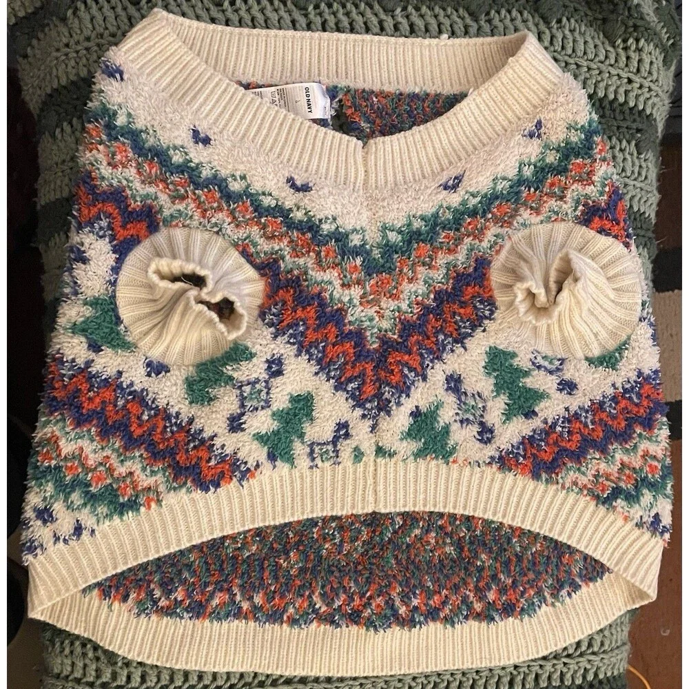 OLD NAVY Faire Aisle Christmas Winter Dog Sweater Red Blue White Green Size L